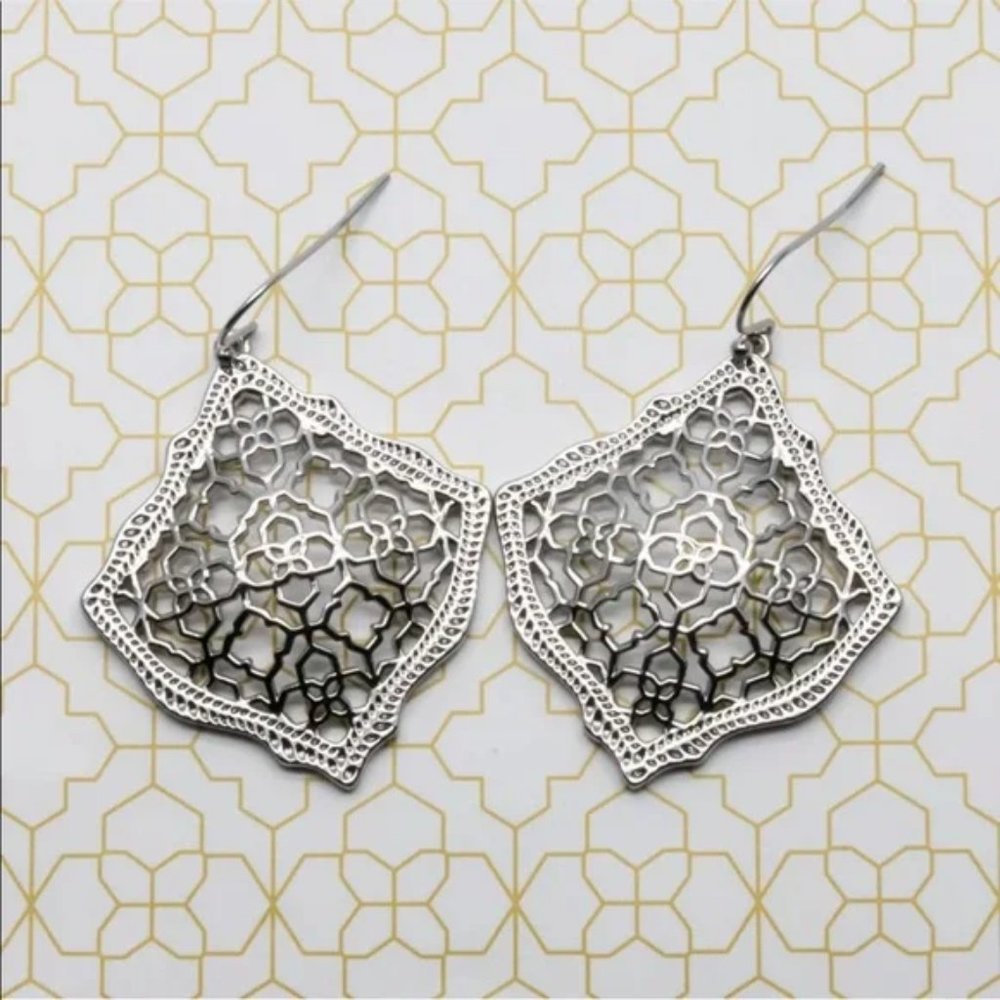 KENDRA SCOTT Kirsten Filigree Mix Silver Drop Earrings NEW AUTHENTIC